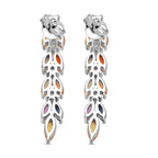 Rainbow Sapphire & Multi Gemstones Dangling Earring with Push Back in Rhodium Overlay Sterling Silver 2.40 Ct.