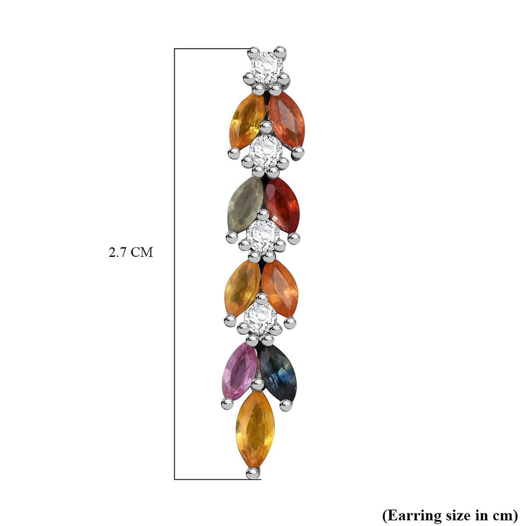Rainbow Sapphire & Multi Gemstones Dangling Earring with Push Back in Rhodium Overlay Sterling Silver 2.40 Ct.