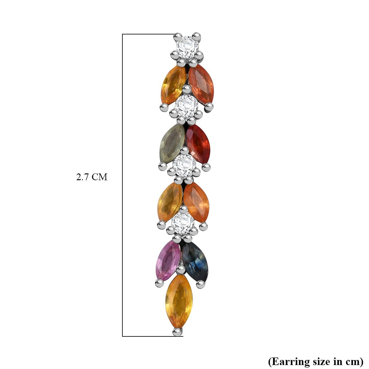 Rainbow Sapphire &amp; Multi Gemstones Dangling Earring with Push Back in Rhodium Overlay Sterling Silver 2.40 Ct. 8257575 5
