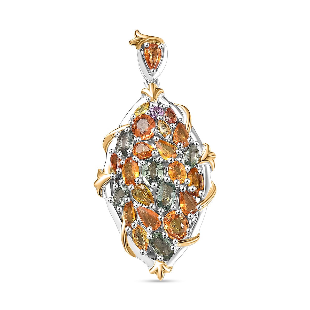 Rainbow Sapphire Pendant in 18K Vermeil Yellow Gold Plated &amp; Rhodium Overlay Sterling Silver 6.12 Ct, Silver Wt. 6.33 Gms. 8250222 0