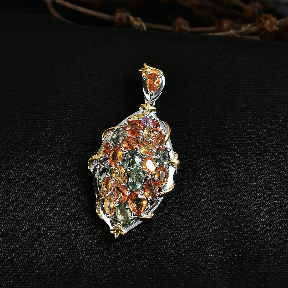 Rainbow Sapphire Pendant in 18K Vermeil Yellow Gold Plated &amp; Rhodium Overlay Sterling Silver 6.12 Ct, Silver Wt. 6.33 Gms. 8250222 3
