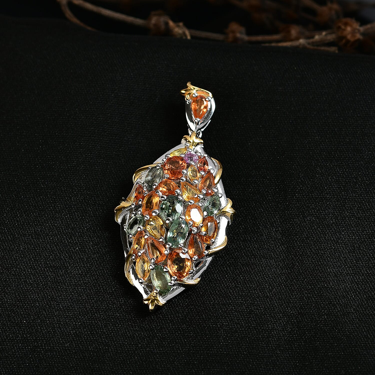 Rainbow Sapphire Pendant in 18K Vermeil Yellow Gold Plated &amp; Rhodium Overlay Sterling Silver 6.12 Ct, Silver Wt. 6.33 Gms. 8250222 3