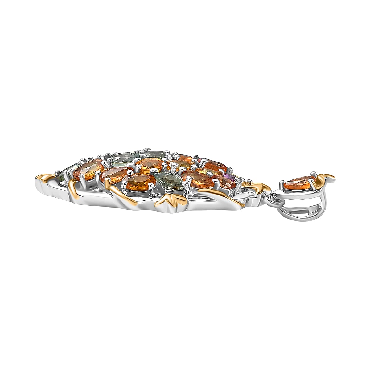 Rainbow Sapphire Pendant in 18K Vermeil Yellow Gold Plated &amp; Rhodium Overlay Sterling Silver 6.12 Ct, Silver Wt. 6.33 Gms. 8250222 4