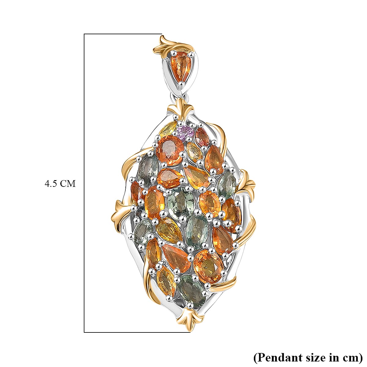 Rainbow Sapphire Pendant in 18K Vermeil Yellow Gold Plated &amp; Rhodium Overlay Sterling Silver 6.12 Ct, Silver Wt. 6.33 Gms. 8250222 6