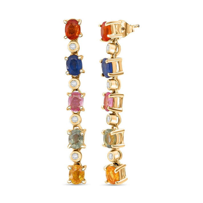 D'joy Rainbow Sapphire &amp; White Zircon Earring with Push Back in Yellow Gold Plated Sterling Silver 2.62 Ct. 8257474 1