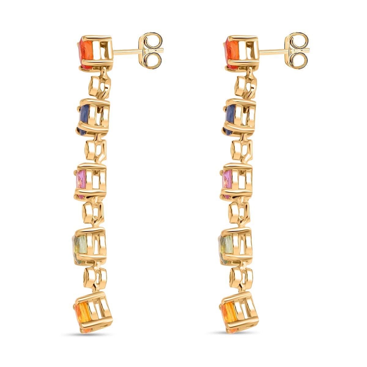 D'joy Rainbow Sapphire &amp; White Zircon Earring with Push Back in Yellow Gold Plated Sterling Silver 2.62 Ct. 8257474 3
