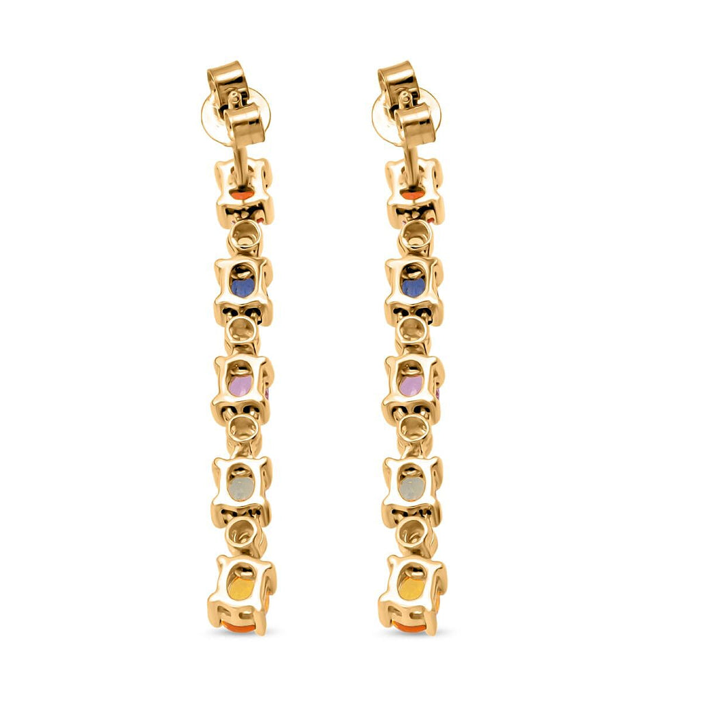 D'joy Rainbow Sapphire & White Zircon Earring with Push Back in Yellow Gold Plated Sterling Silver 2.62 Ct.