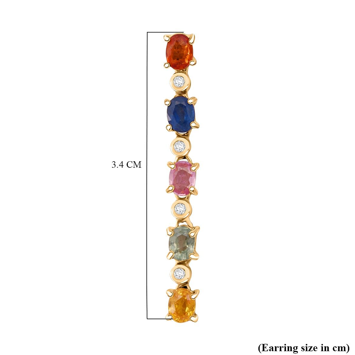 D'joy Rainbow Sapphire &amp; White Zircon Earring with Push Back in Yellow Gold Plated Sterling Silver 2.62 Ct. 8257474 5