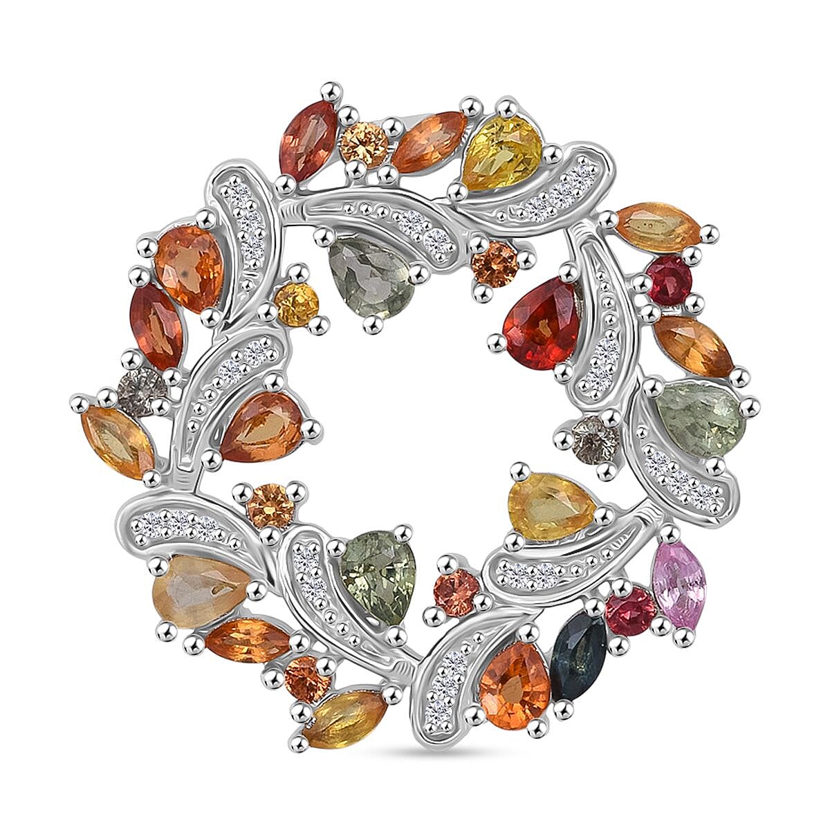 D'joy Rainbow Sapphire &amp; White Zircon Pendant in Rhodium Overlay Sterling Silver 3.65 Ct, Silver Wt. 6.20 Gms. 8257464 0