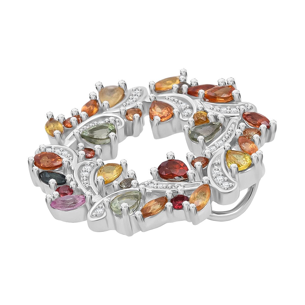 D'joy Rainbow Sapphire &amp; White Zircon Pendant in Rhodium Overlay Sterling Silver 3.65 Ct, Silver Wt. 6.20 Gms. 8257464 3
