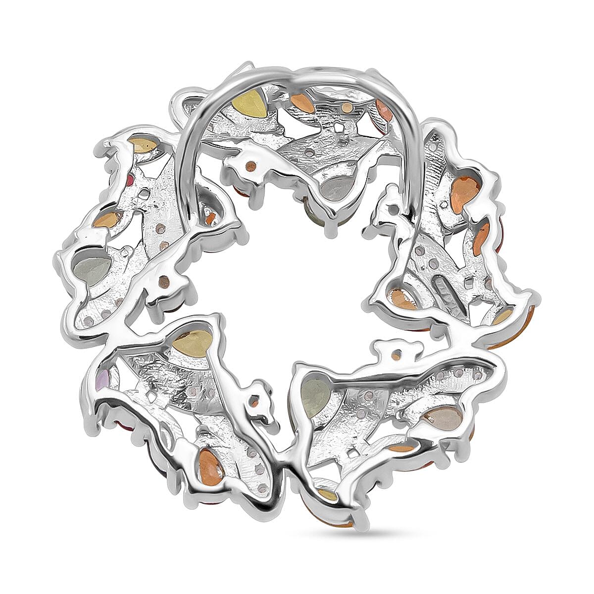 D'joy Rainbow Sapphire &amp; White Zircon Pendant in Rhodium Overlay Sterling Silver 3.65 Ct, Silver Wt. 6.20 Gms. 8257464 4