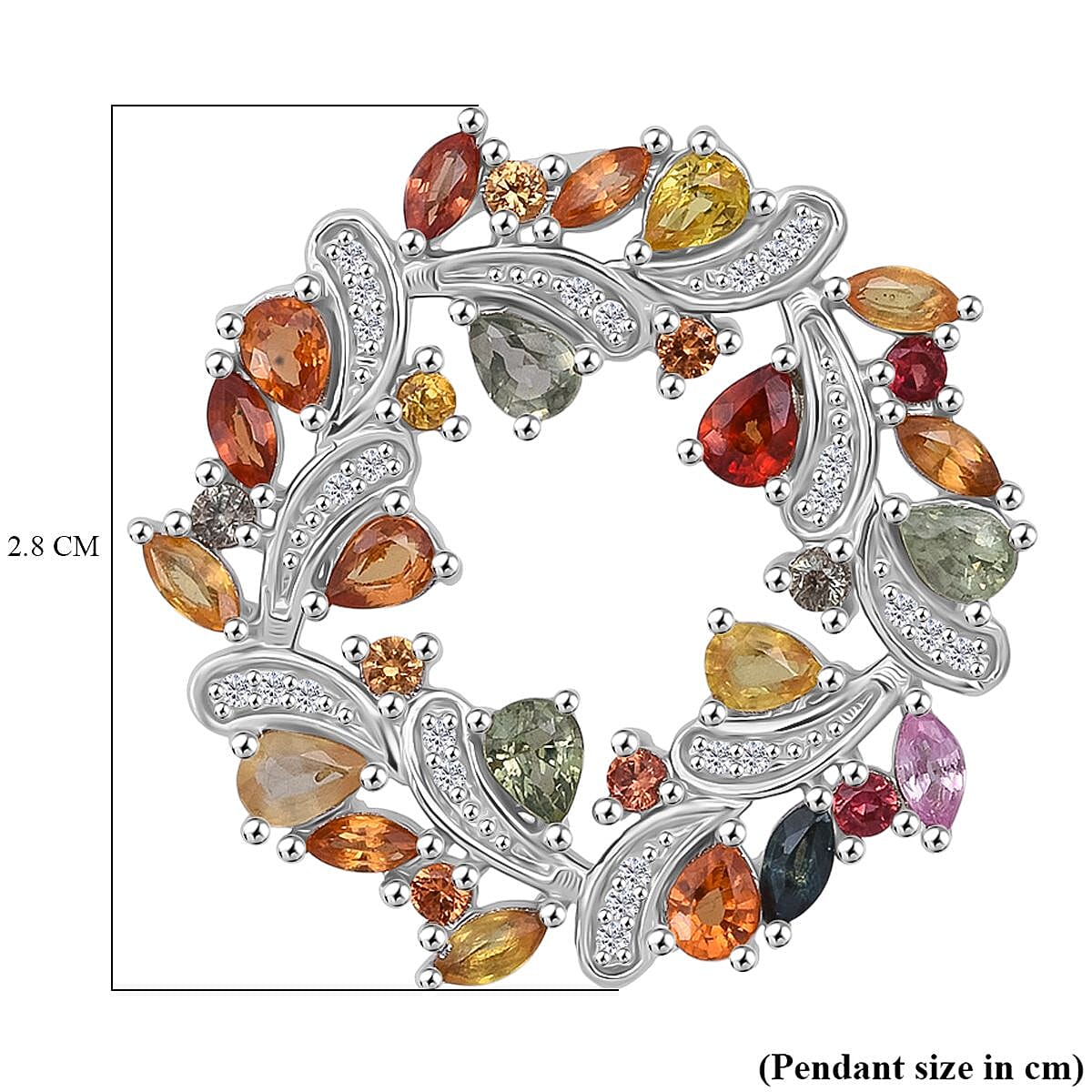 D'joy Rainbow Sapphire &amp; White Zircon Pendant in Rhodium Overlay Sterling Silver 3.65 Ct, Silver Wt. 6.20 Gms. 8257464 5