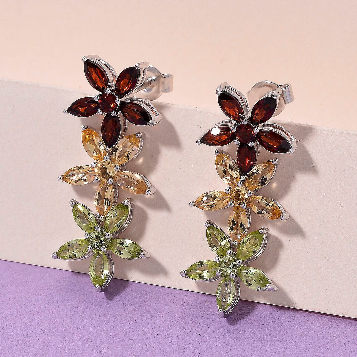 D'Joy Red Garnet Dangling Earring with Push Back in Rhodium Overlay Sterling Silver 4.92 C, Silver Wt. 5.30 Gms. 8309746 2