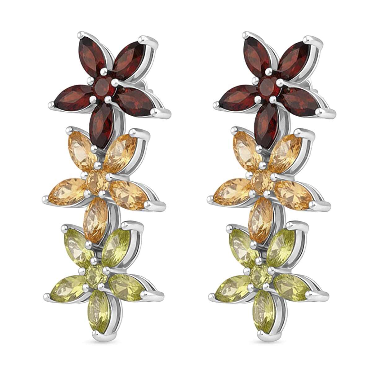 D'Joy Red Garnet Dangling Earring with Push Back in Rhodium Overlay Sterling Silver 4.92 C, Silver Wt. 5.30 Gms. 8309746 4