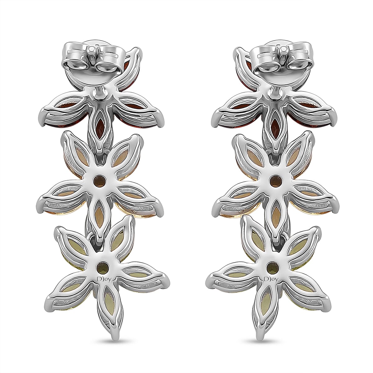 D'Joy Red Garnet Dangling Earring with Push Back in Rhodium Overlay Sterling Silver 4.92 C, Silver Wt. 5.30 Gms. 8309746 5
