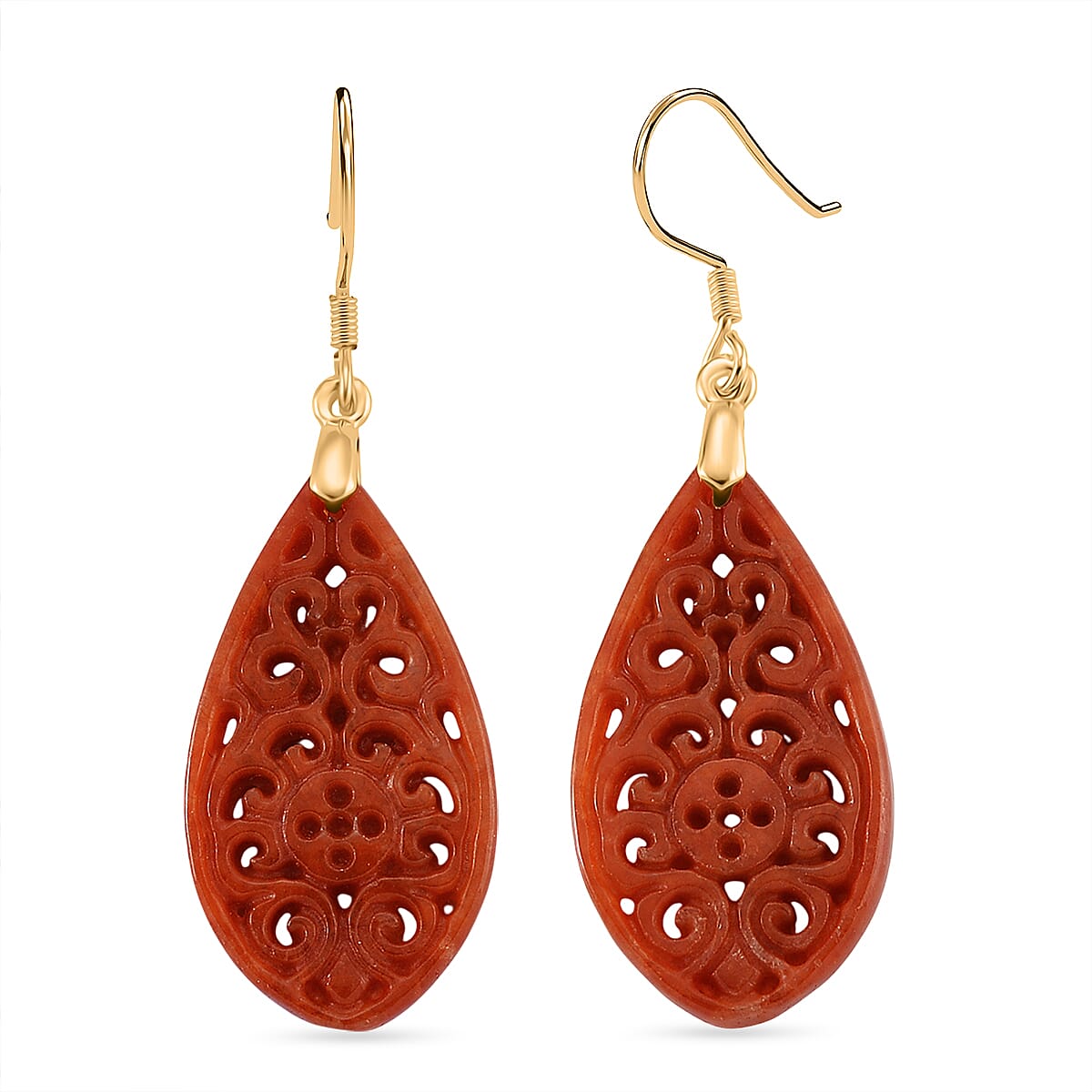 D'Joy Enhanced Carved Red Jade Earring with Hook Sterling Silver 8274180 1