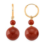 D'Joy Red Jade Beads Hoop Earring in Yellow Gold Plated Sterling Silver 30.00 Ct.