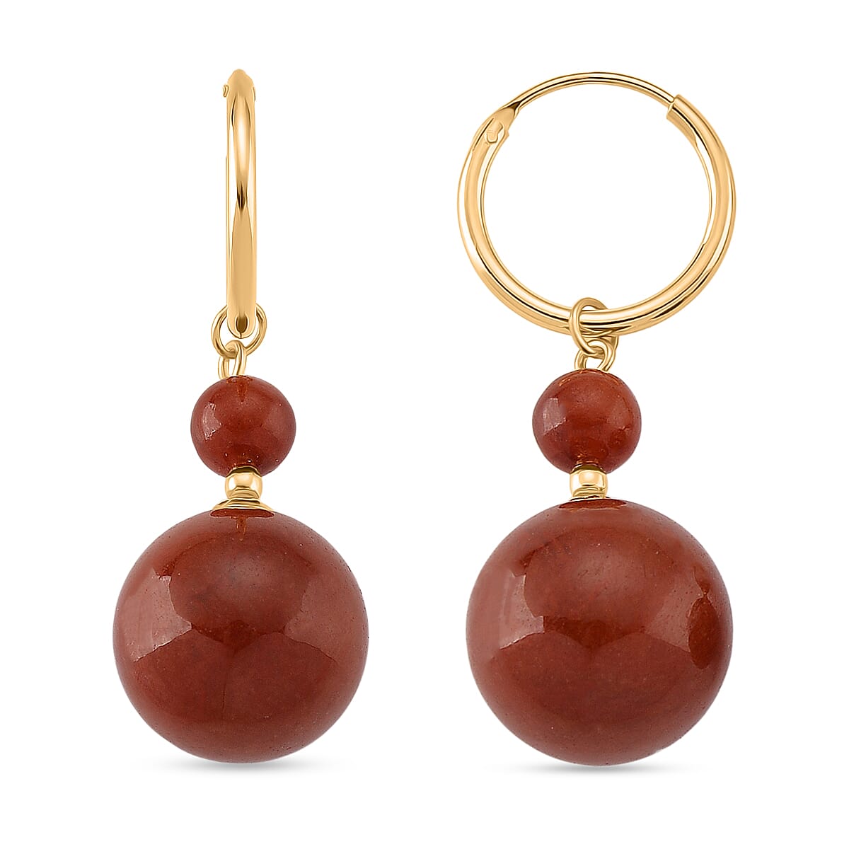 D'Joy Red Jade Beads Hoop Drop Earring in Yellow Gold Plated Sterling Silver 30.00 Ct. 8480365 0