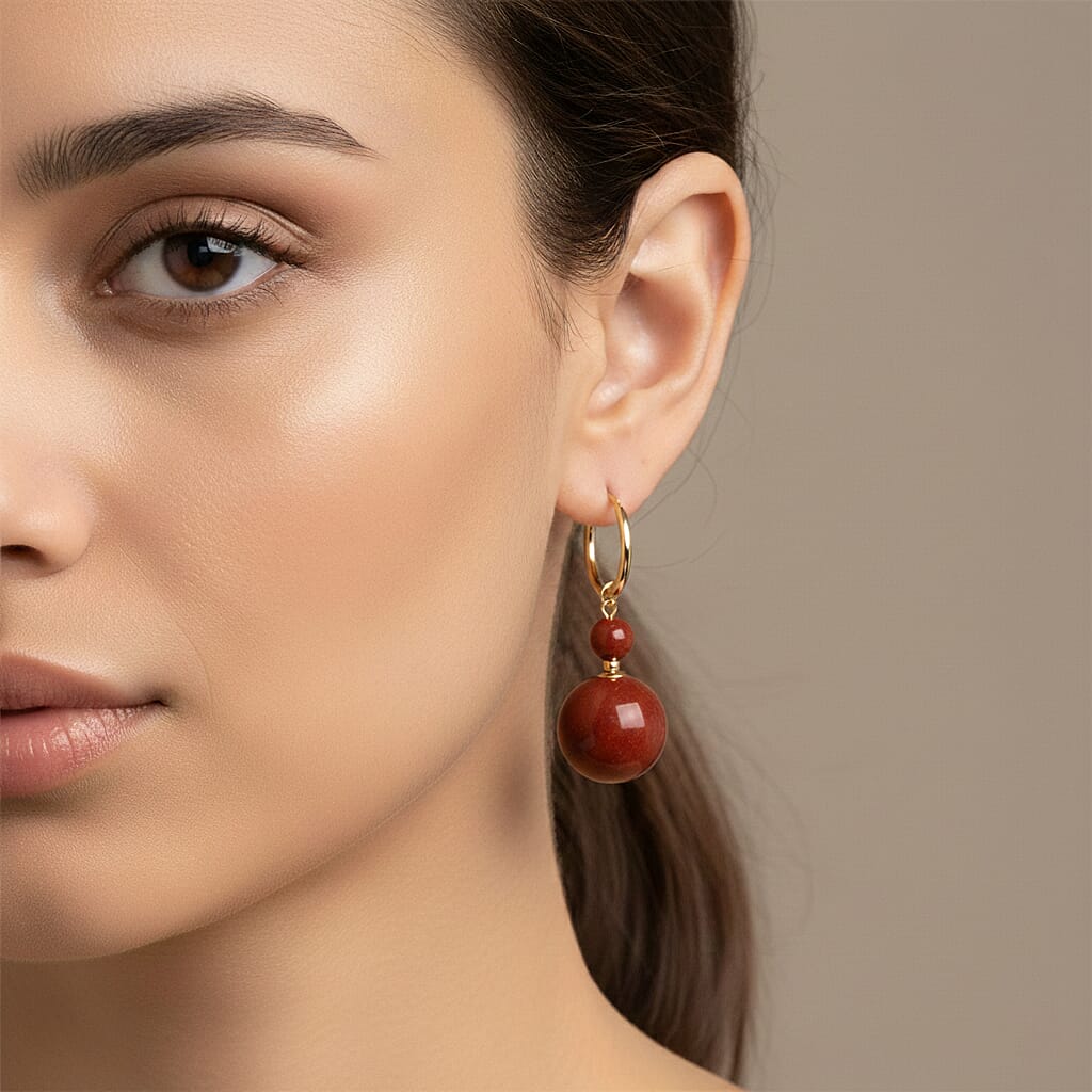 D'Joy Red Jade Beads Hoop Drop Earring in Yellow Gold Plated Sterling Silver 30.00 Ct. 8480365 3