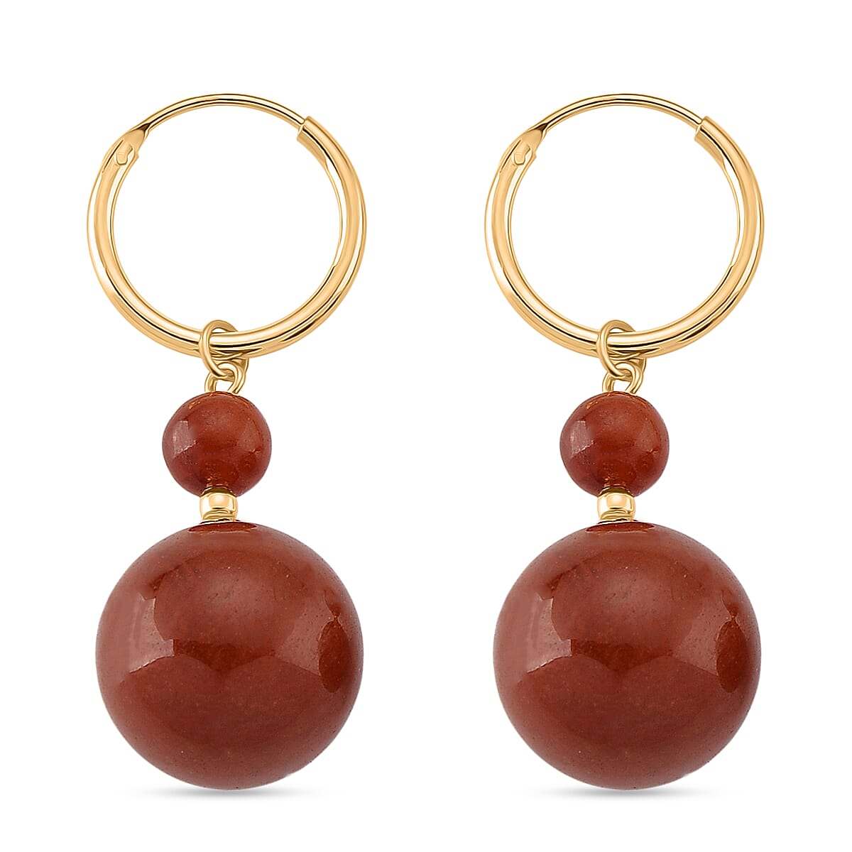 D'Joy Red Jade Beads Hoop Drop Earring in Yellow Gold Plated Sterling Silver 30.00 Ct. 8480365 4