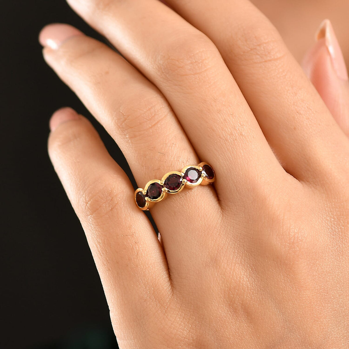 D'Joy Orissa Natural Rhodolite Garnet 5-Stone Ring in Yellow Gold Plated Sterling Silver 2.27 Ct. 8412176 3