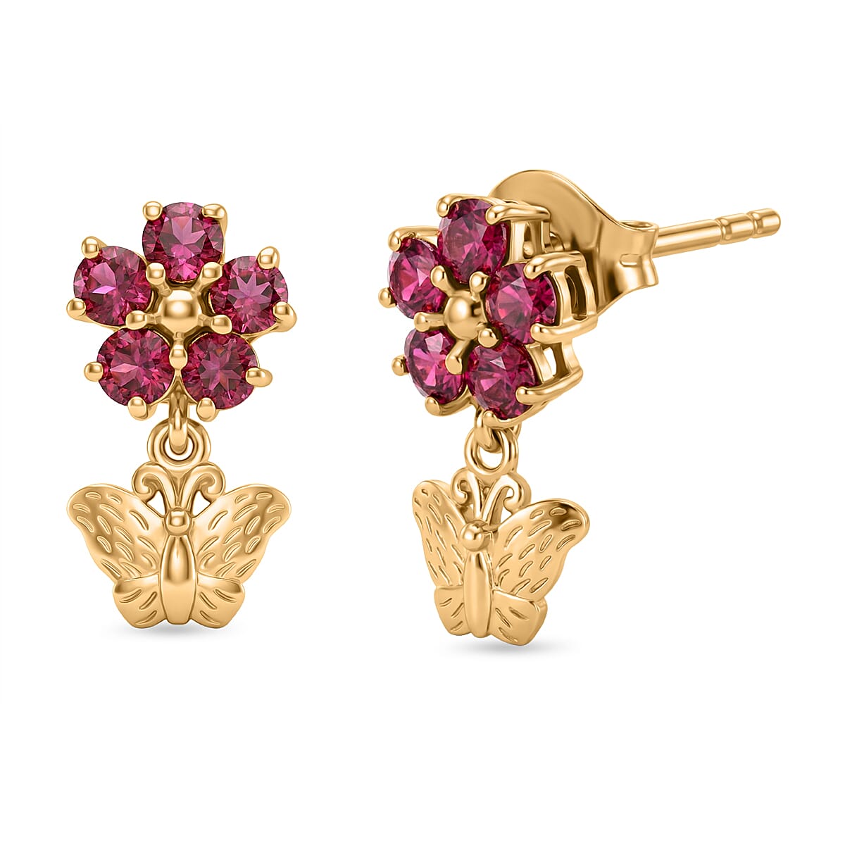 D'Joy Orissa Natural Rhodolite Garnet Dangling Earring in Yellow Gold Plated Sterling Silver 1.60 Ct. 8412033 0