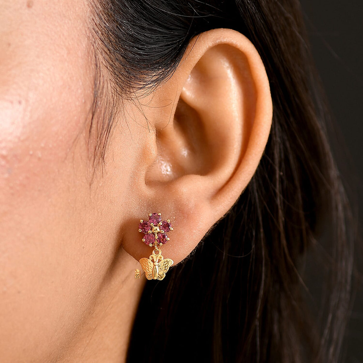 D'Joy Orissa Natural Rhodolite Garnet Dangling Earring in Yellow Gold Plated Sterling Silver 1.60 Ct. 8412033 3