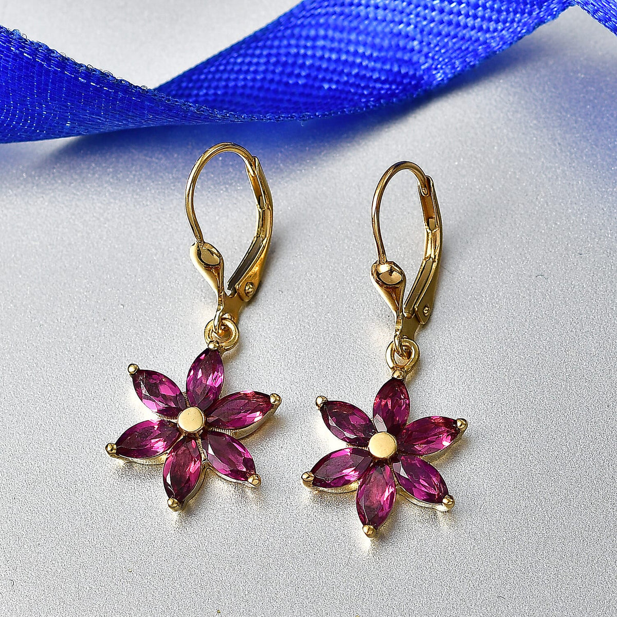 D'Joy Orissa Natural Rhodolite Garnet Dangling Earring in Yellow Gold Plated Sterling Silver 3.66 Ct. 8412200 2