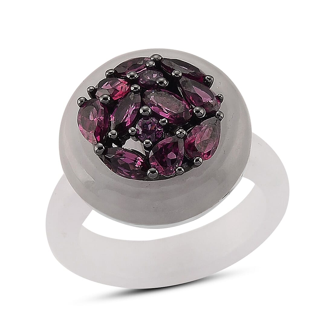 D'Joy Rhodolite Garnet and  Natural Jade Ring in Rhodium Overlay Sterling Silver 20.99 Ct. 8431014 0