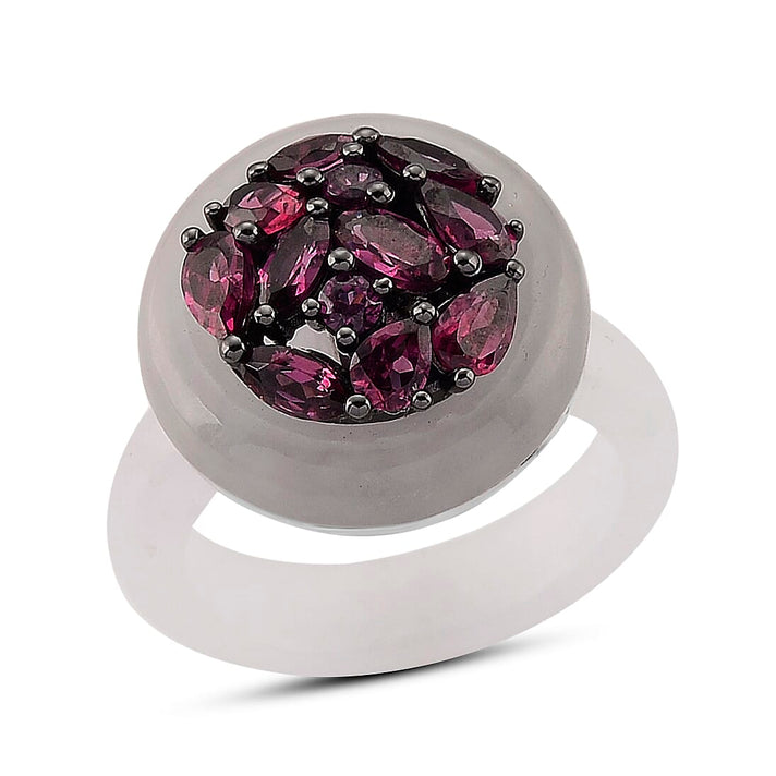 D'Joy Rhodolite Garnet and  Natural Jade Ring in Rhodium Overlay Sterling Silver 20.99 Ct. 8431014 1