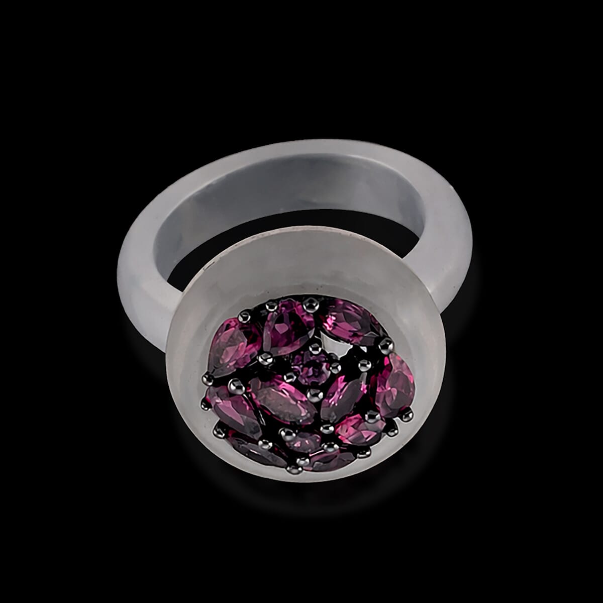D'Joy Rhodolite Garnet and  Natural Jade Ring in Rhodium Overlay Sterling Silver 20.99 Ct. 8431014 2