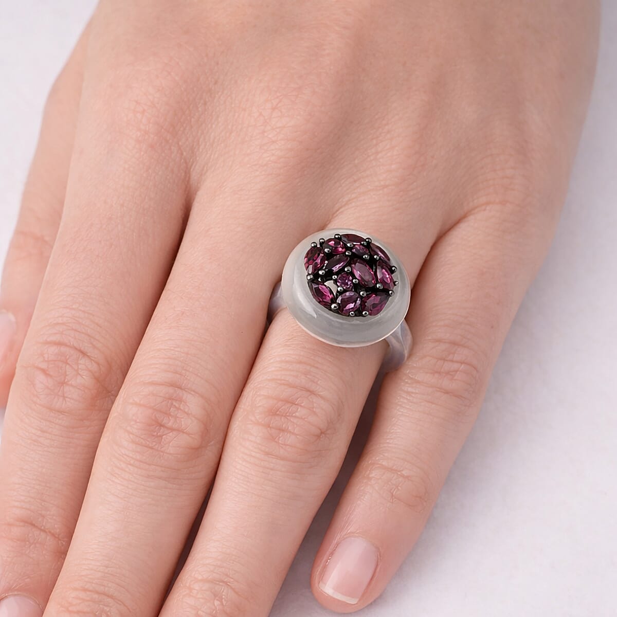 D'Joy Rhodolite Garnet and  Natural Jade Ring in Rhodium Overlay Sterling Silver 20.99 Ct. 8431014 3