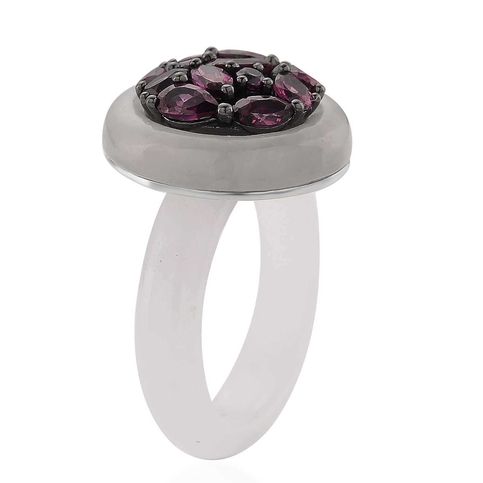 D'Joy Rhodolite Garnet and  Natural Jade Ring in Rhodium Overlay Sterling Silver 20.99 Ct. 8431014 4