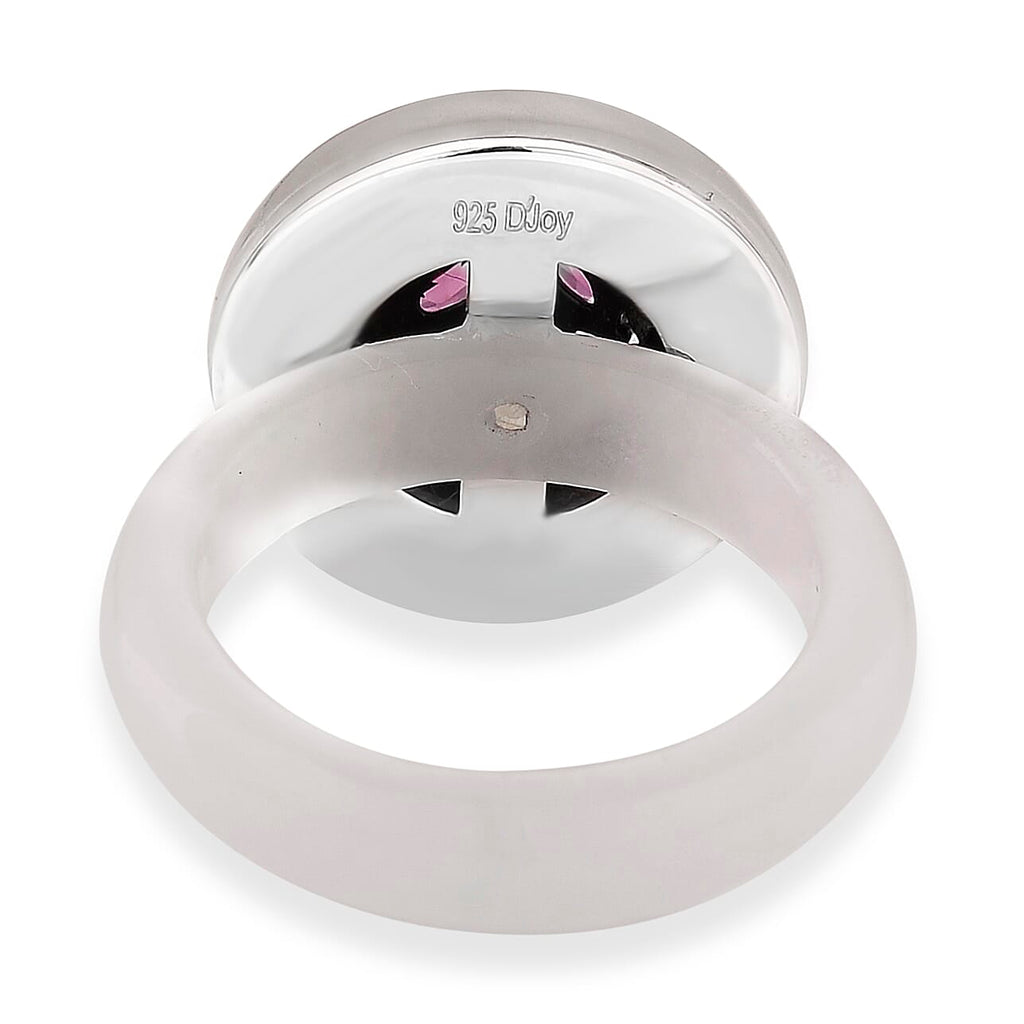 D'Joy Rhodolite Garnet and  Natural Jade Ring in Rhodium Overlay Sterling Silver 20.99 Ct.