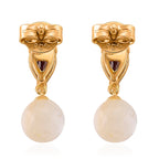 D'Joy Rhodolite Garnet & Mother Of Pearl Push Back Earring in Yellow Gold Plated Sterling Silver
