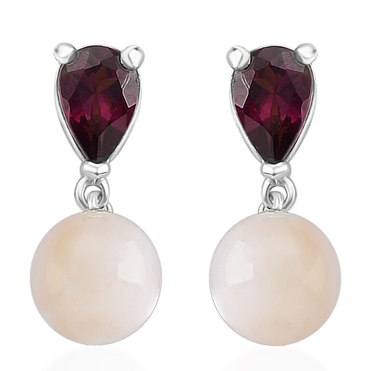 D'Joy Rhodolite Garnet &amp; Mother Of Pearl Push Back Earring in Rhodium Overlay Sterling Silver 8422424 0