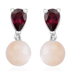 D'Joy Rhodolite Garnet & Mother Of Pearl Push Back Earring in Rhodium Overlay Sterling Silver