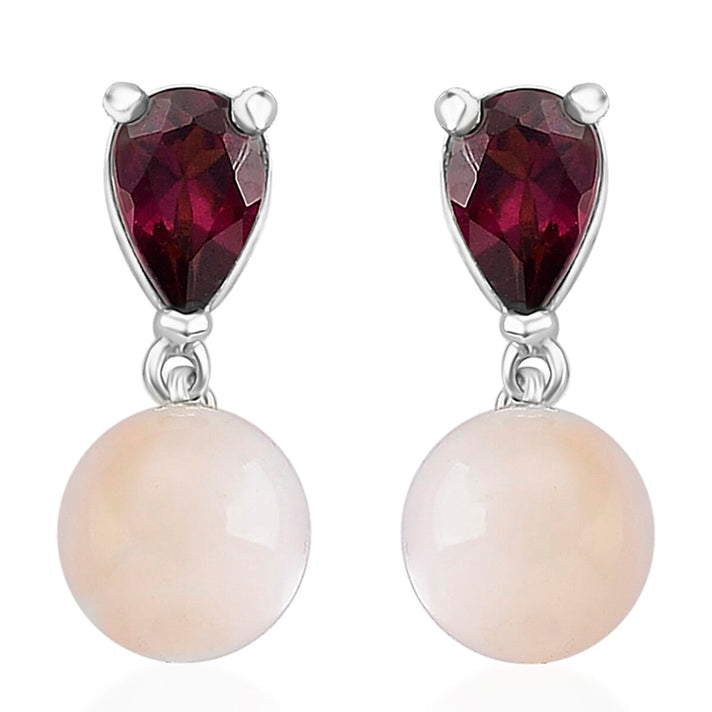 D'Joy Rhodolite Garnet &amp; Mother Of Pearl Push Back Earring in Rhodium Overlay Sterling Silver 8422424 1
