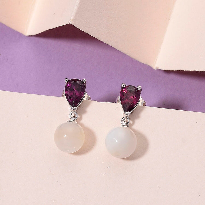 D'Joy Rhodolite Garnet &amp; Mother Of Pearl Push Back Earring in Rhodium Overlay Sterling Silver 8422424 2
