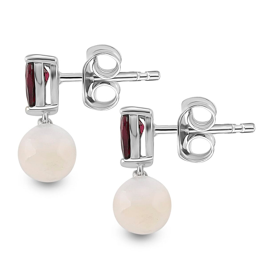 D'Joy Rhodolite Garnet & Mother Of Pearl Push Back Earring in Rhodium Overlay Sterling Silver
