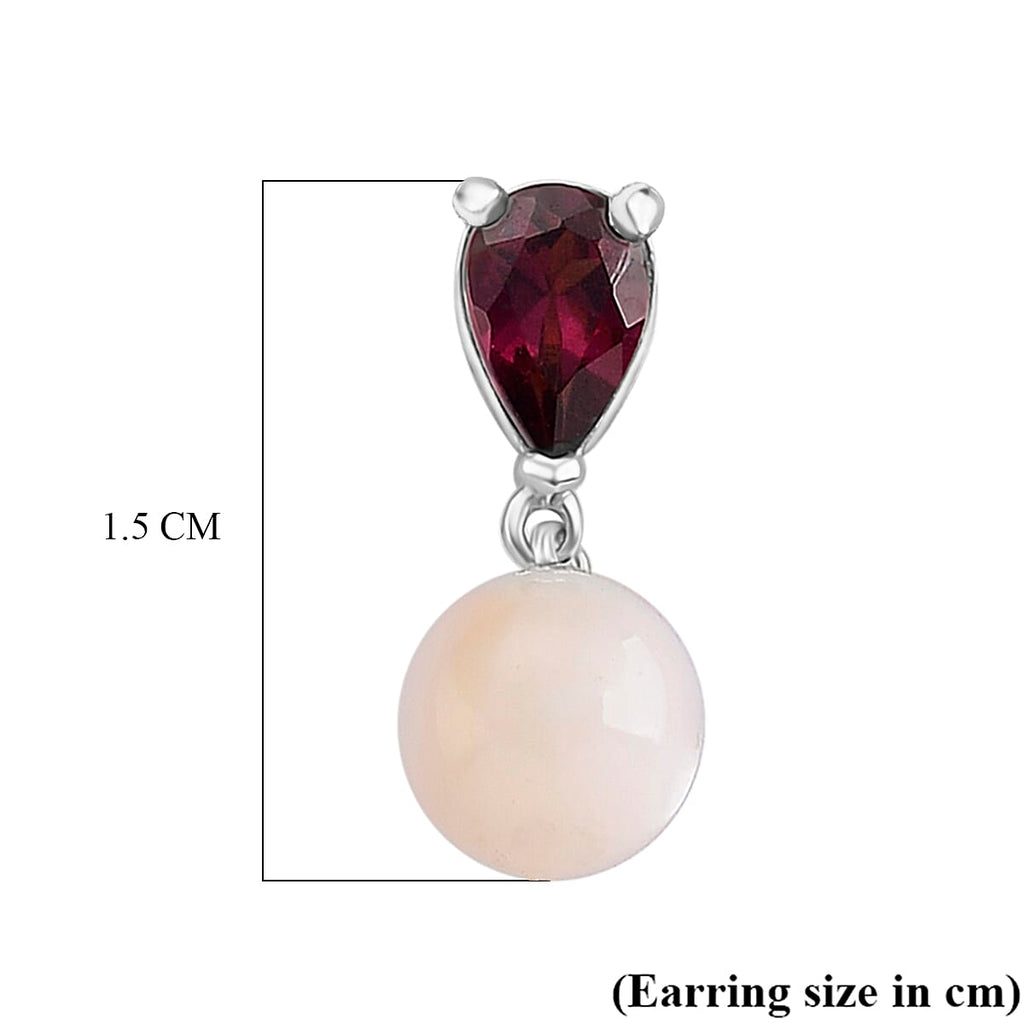 D'Joy Rhodolite Garnet & Mother Of Pearl Push Back Earring in Rhodium Overlay Sterling Silver