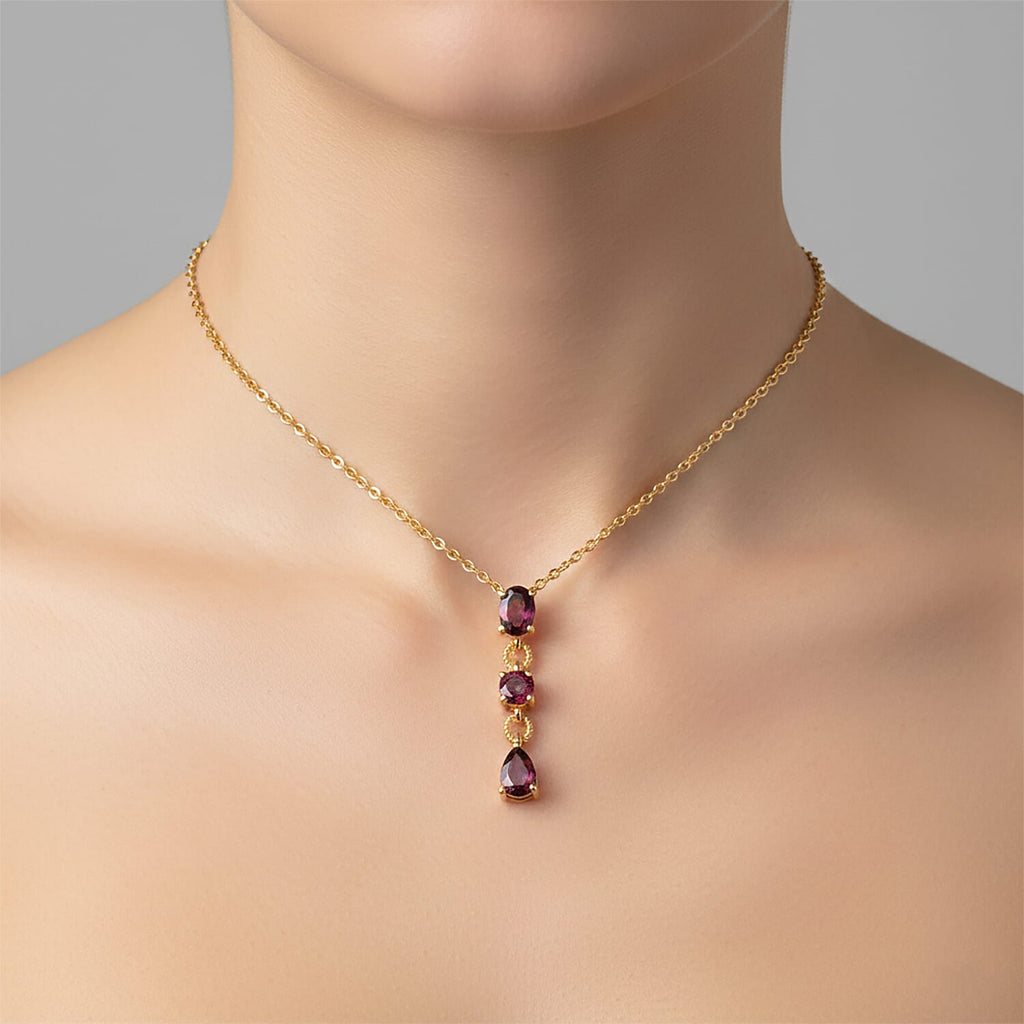 D'Joy Rhodolite Garnet Pendant with Chain (Size 20) in Yellow Gold Tone 1.40 Ct.