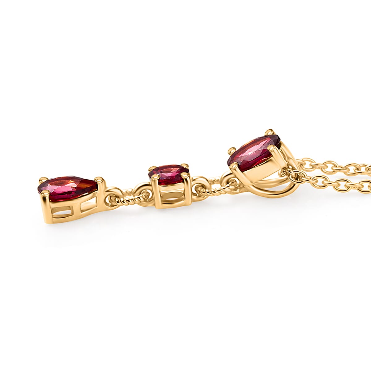 D'Joy Rhodolite Garnet Trilogy Drop Pendant with Chain (Size 20) in Yellow Gold Tone 1.40 Ct. V32520673 4