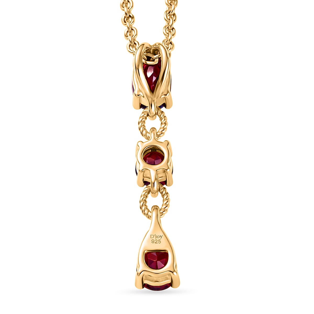 D'Joy Rhodolite Garnet Trilogy Drop Pendant with Chain (Size 20) in Yellow Gold Tone 1.40 Ct. V32520673 5