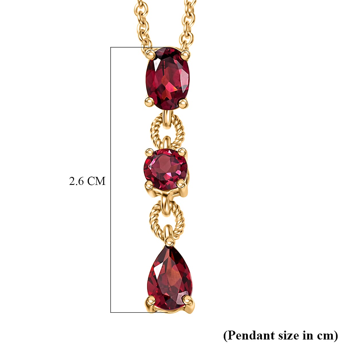 D'Joy Rhodolite Garnet Trilogy Drop Pendant with Chain (Size 20) in Yellow Gold Tone 1.40 Ct. V32520673 6