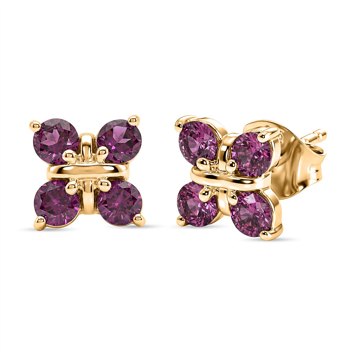 D'Joy Rhodolite Garnet Push Post Earring in Yellow Gold Plated Sterling Silver 1.21 Ct. 8500421 0