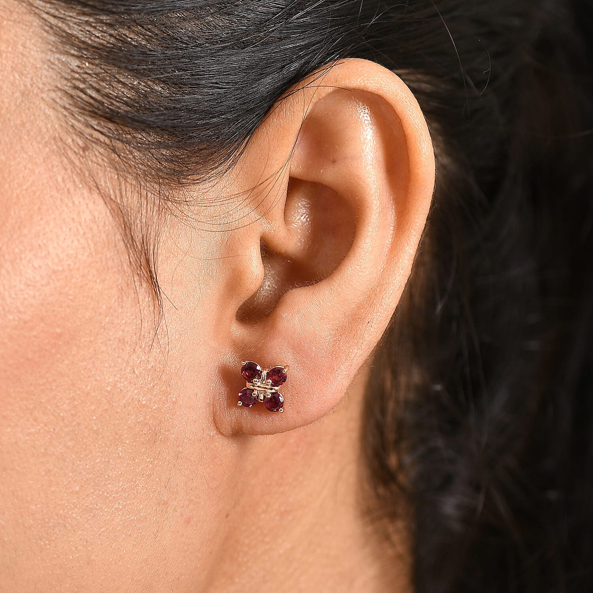 D'Joy Rhodolite Garnet Push Post Earring in Yellow Gold Plated Sterling Silver 1.21 Ct. 8500421 2
