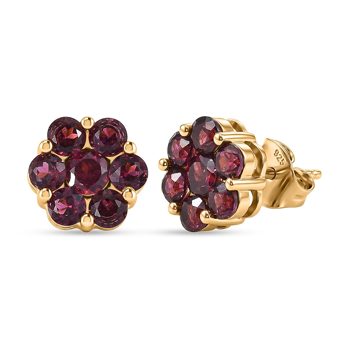 D'Joy Rhodolite Garnet Floral Cluster Earring with Push Back in Yellow Gold Plated Sterling Silver 2.61 Ct. 8500422 0
