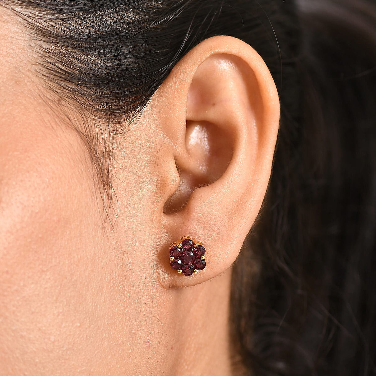 D'Joy Rhodolite Garnet Floral Cluster Earring with Push Back in Yellow Gold Plated Sterling Silver 2.61 Ct. 8500422 3