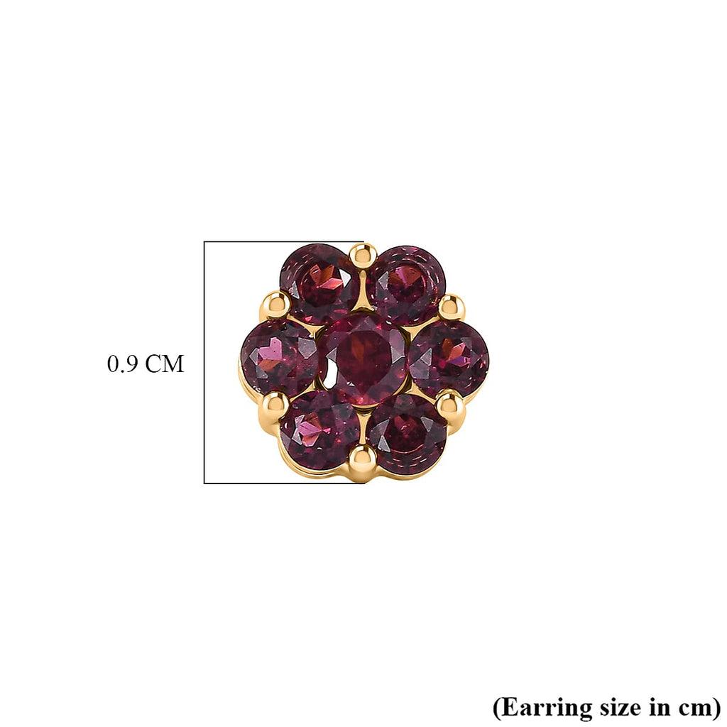 D'Joy Rhodolite Garnet Push Post Earring in Yellow Gold Plated Sterling Silver 2.61 Ct.